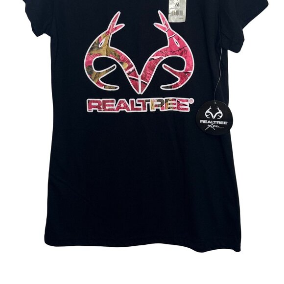 Realtree Camo Logo Short Sleeve Tshirt Womens Medium Black Pink New Hunting - Picture 4 of 9